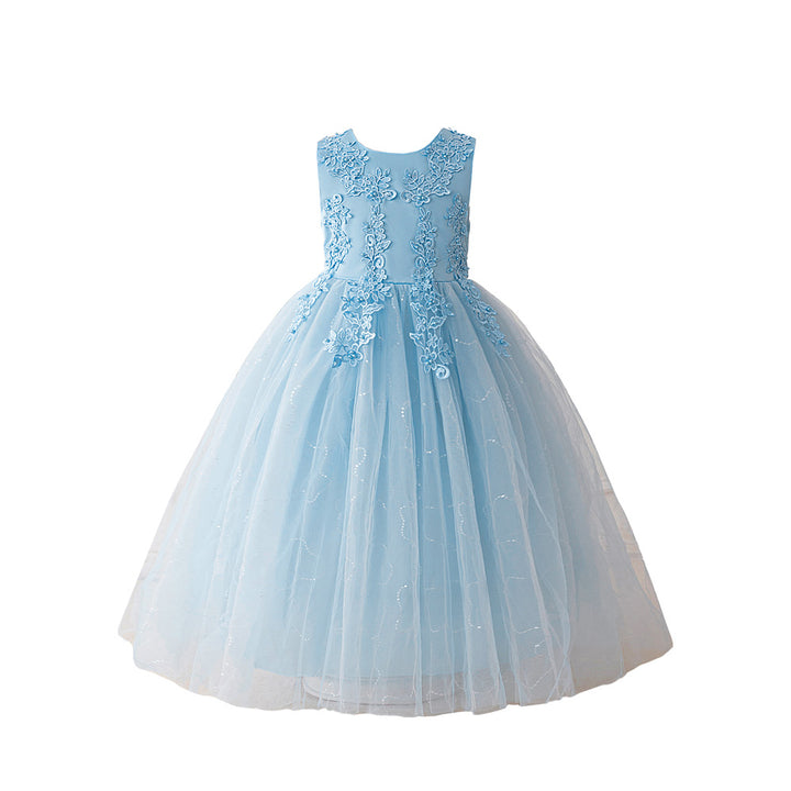 Girls Embroidered Ruffled Net Maxi Dress