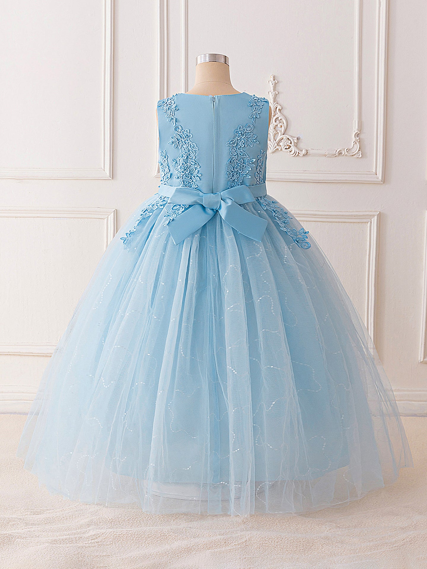 Girls Embroidered Ruffled Net Maxi Dress