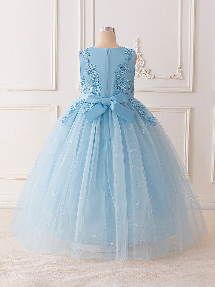 Girls Embroidered Ruffled Net Maxi Dress