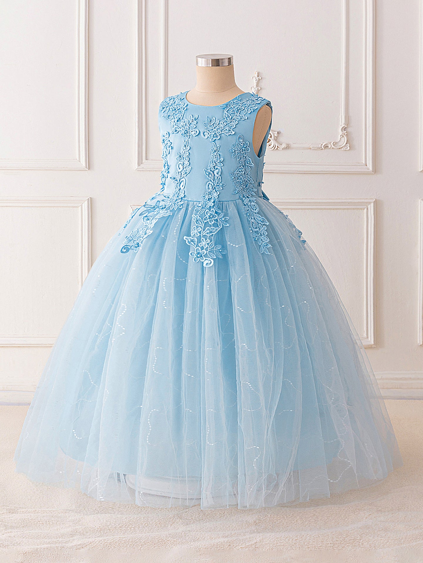 Girls Embroidered Ruffled Net Maxi Dress