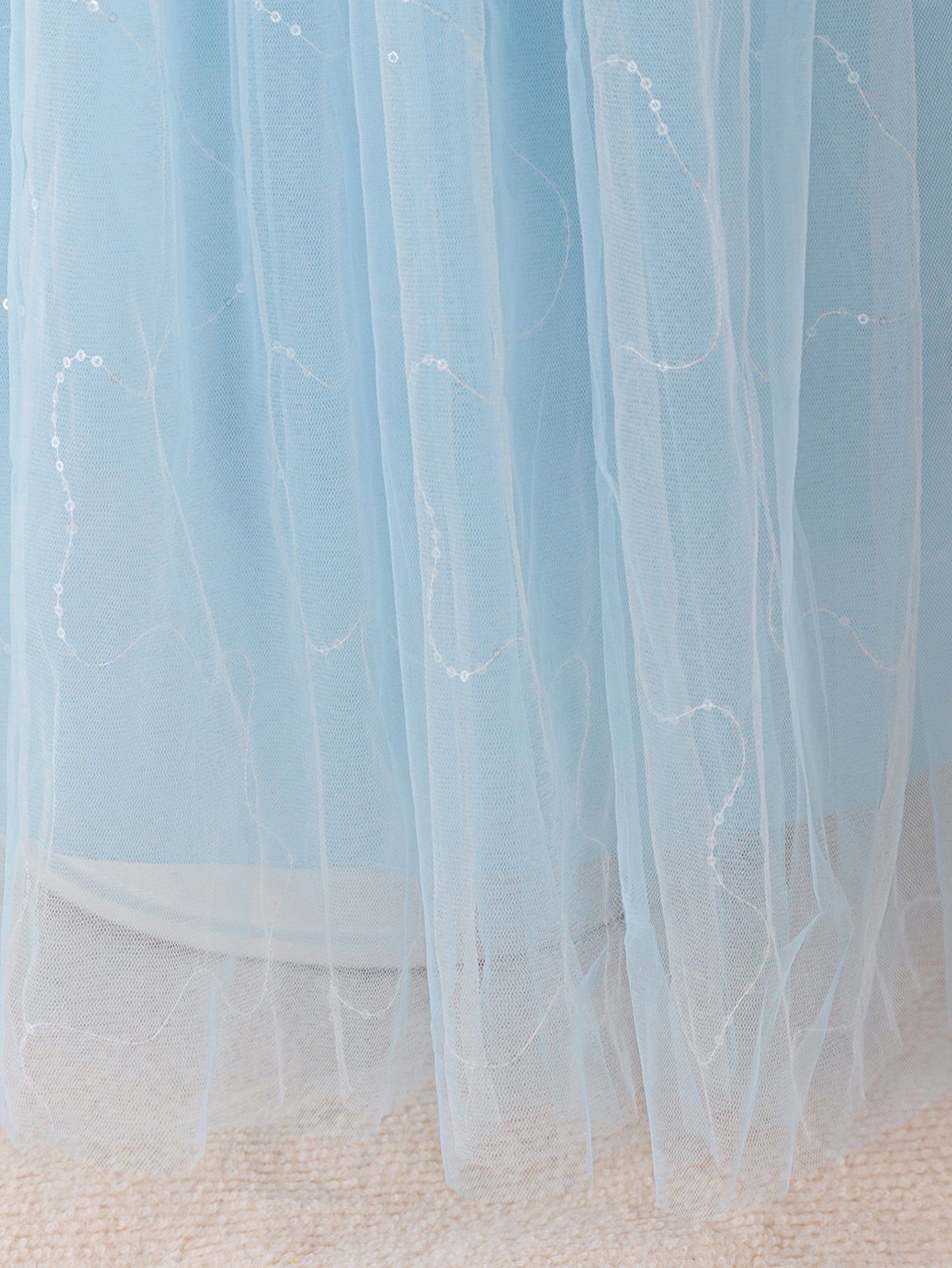 Girls Embroidered Ruffled Net Maxi Dress