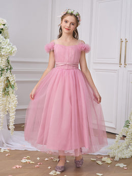 Girls Solid Choker Neck Ruffles A-Line Dress