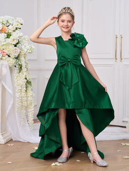 Girls Solid Round Neck Ruffles A-Line Dress