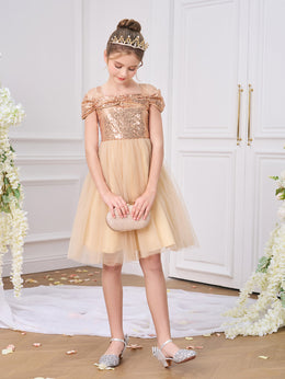 Girls Solid Choker Neck Ruffles A-Line Dress