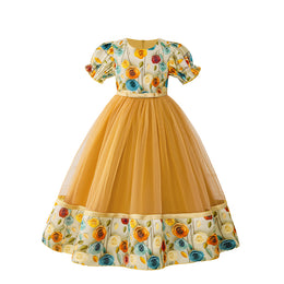 Floral Printed Puff Sleeve Georgette A-Line Midi Dress