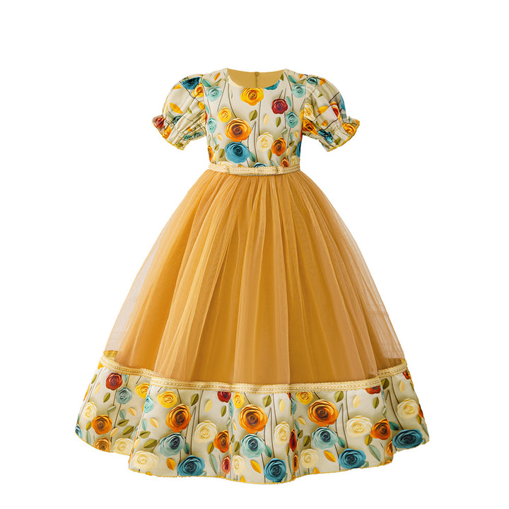 Floral Printed Puff Sleeve Georgette A-Line Midi Dress