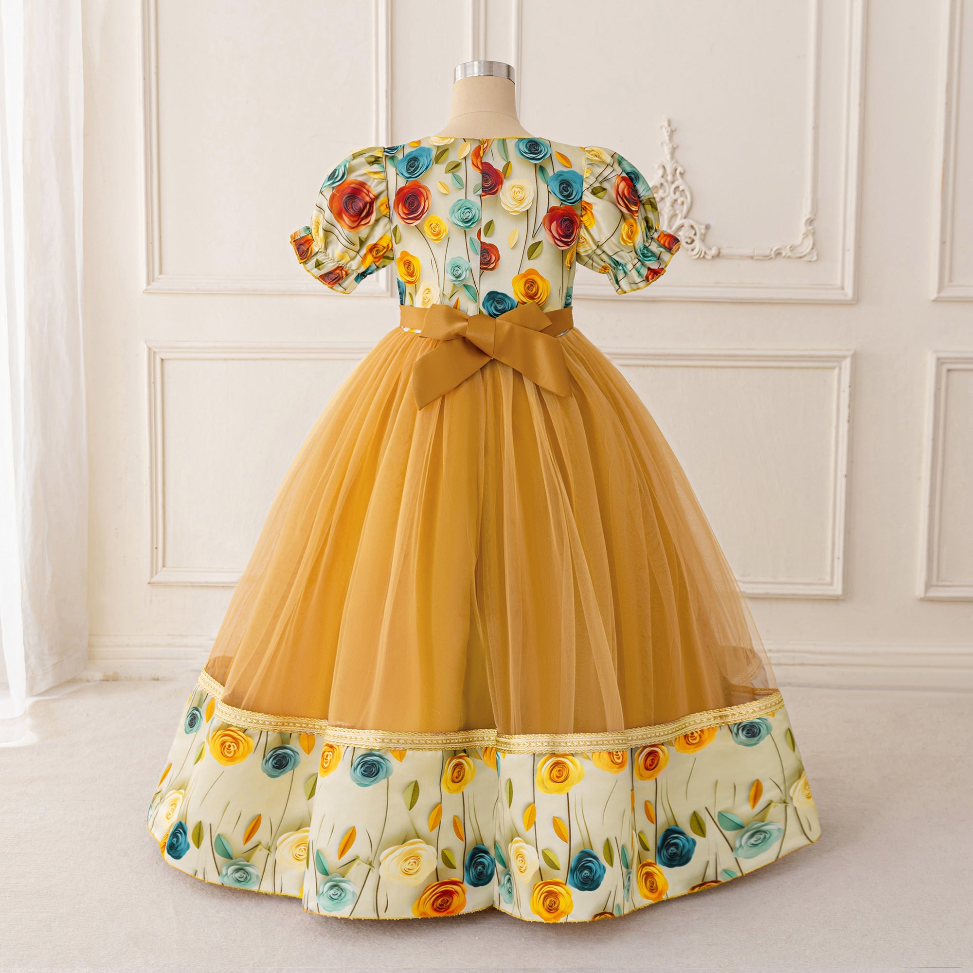 Floral Printed Puff Sleeve Georgette A-Line Midi Dress