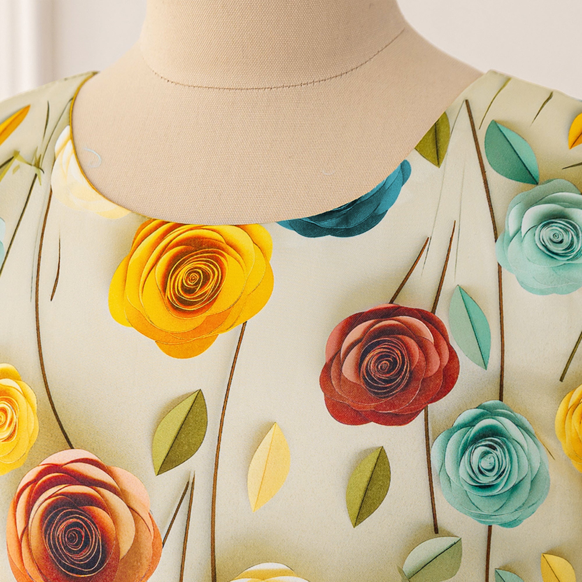 Floral Printed Puff Sleeve Georgette A-Line Midi Dress