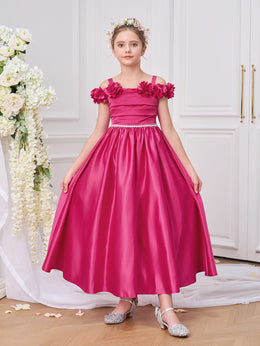 Girls Solid Square Neck Ruffles A-Line Dress