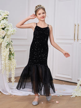 Girls Embellished Square Neck Ruffles A-Line Dress