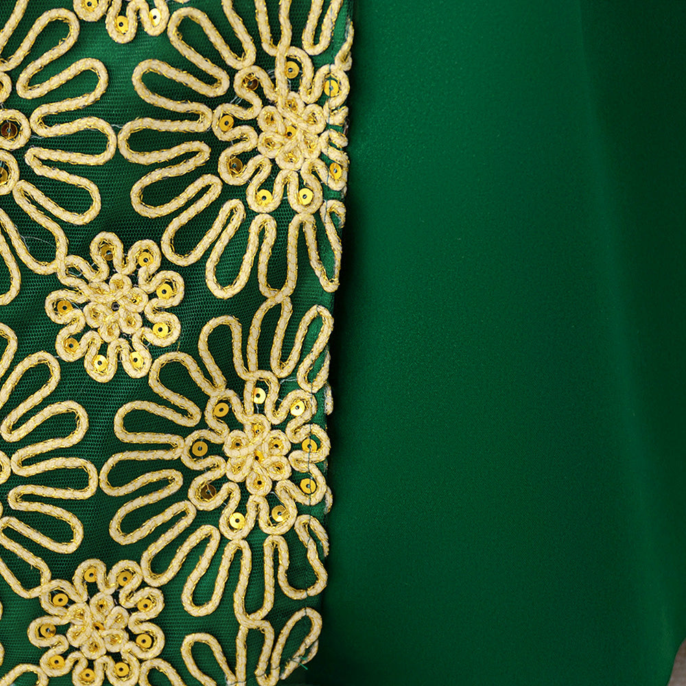 Girls Green & Beige Floral Print Maxi Gown Dress