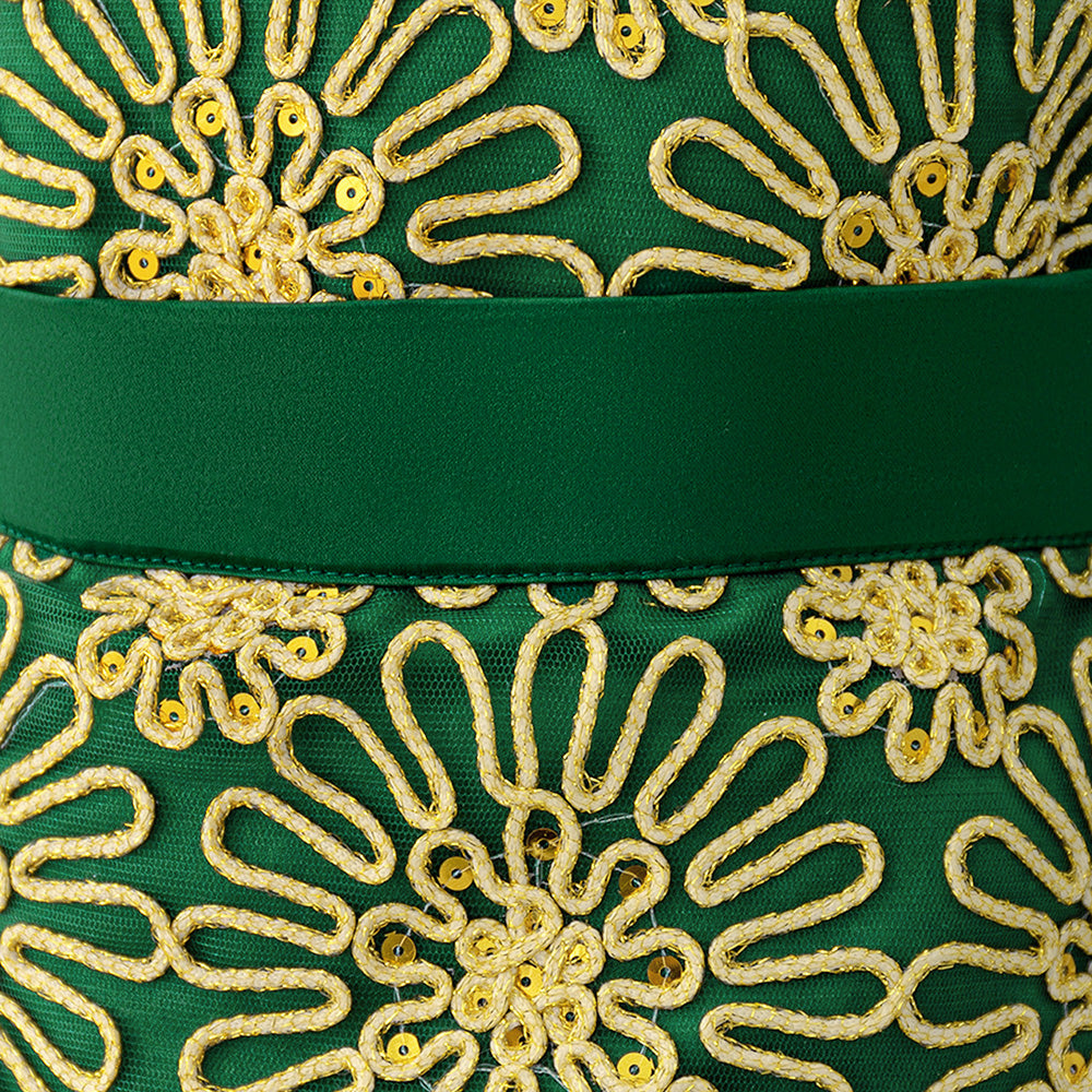 Girls Green & Beige Floral Print Maxi Gown Dress