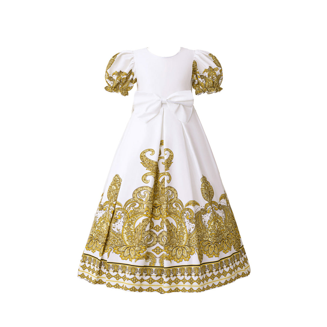 Girls Ethnic Motifs Print Applique Maxi Gown Dress