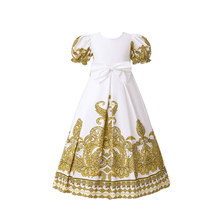 Girls Ethnic Motifs Print Applique Maxi Gown Dress