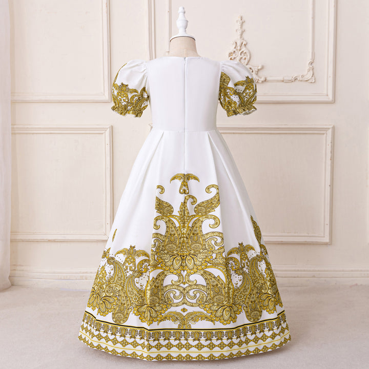 Girls Ethnic Motifs Print Applique Maxi Gown Dress