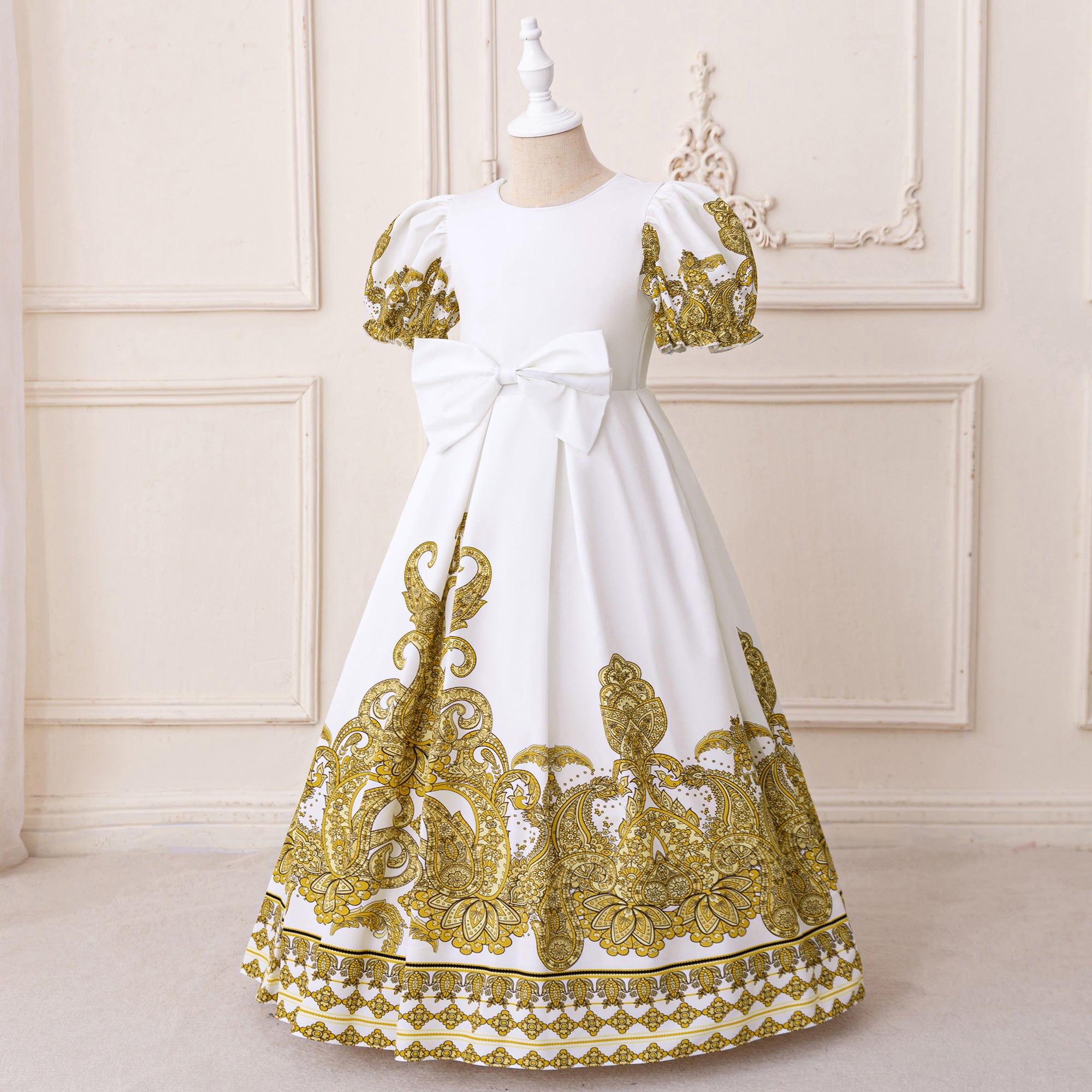 Girls Ethnic Motifs Print Applique Maxi Gown Dress