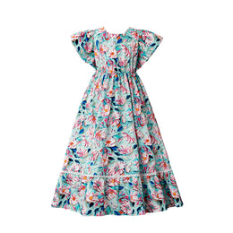 Girls Floral Printed Fit and Flare Maxi Dress