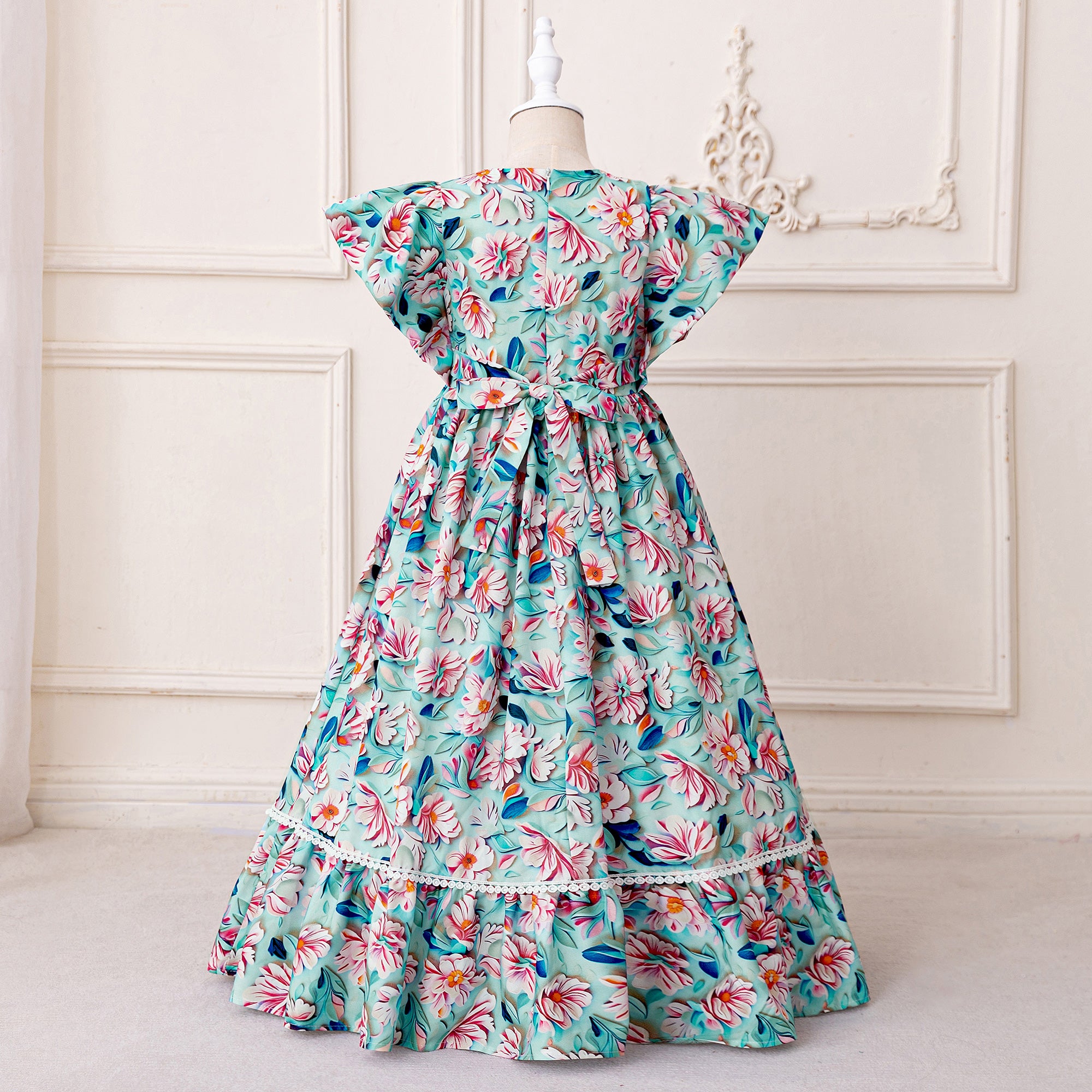 Girls Floral Printed Fit and Flare Maxi Dress