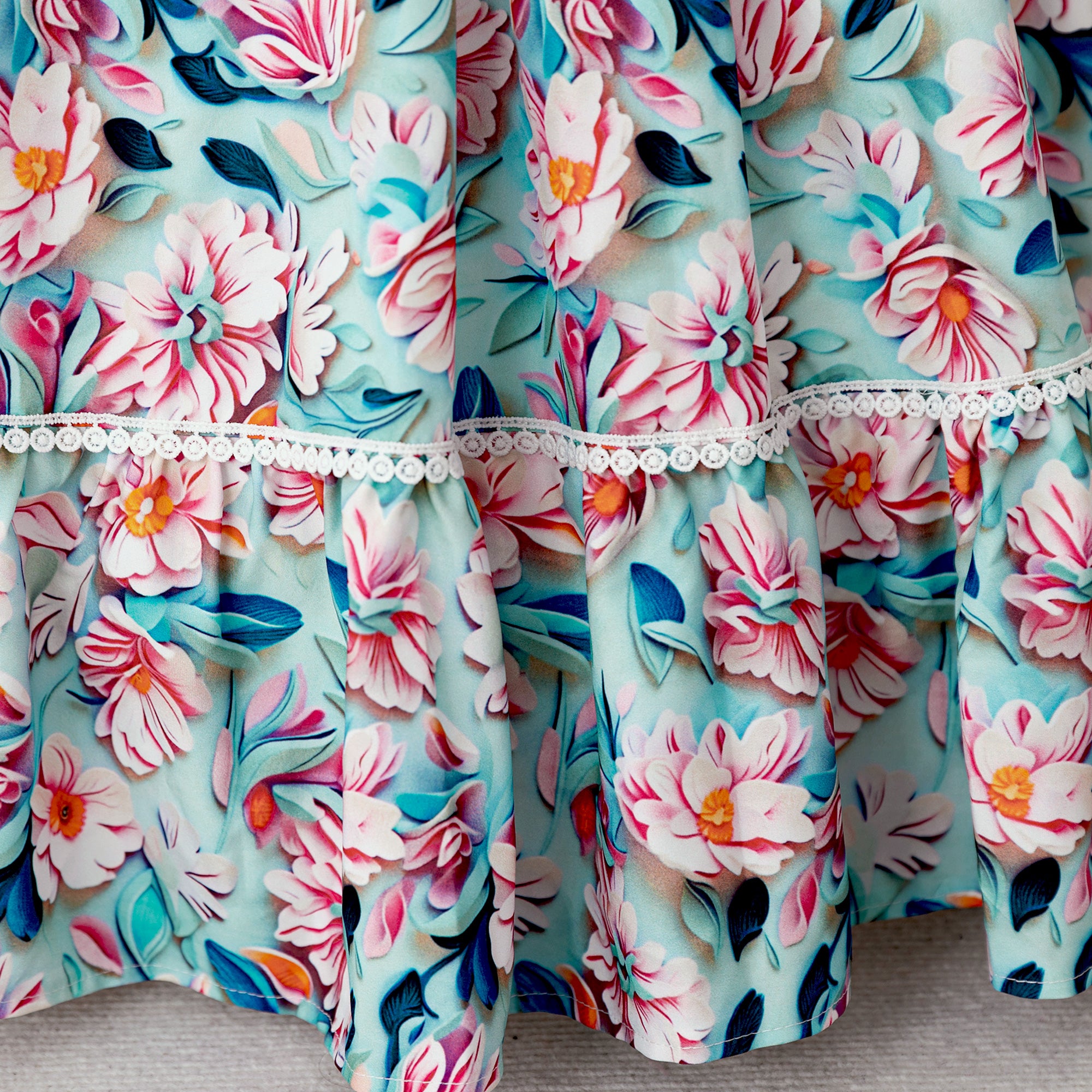 Girls Floral Printed Fit and Flare Maxi Dress