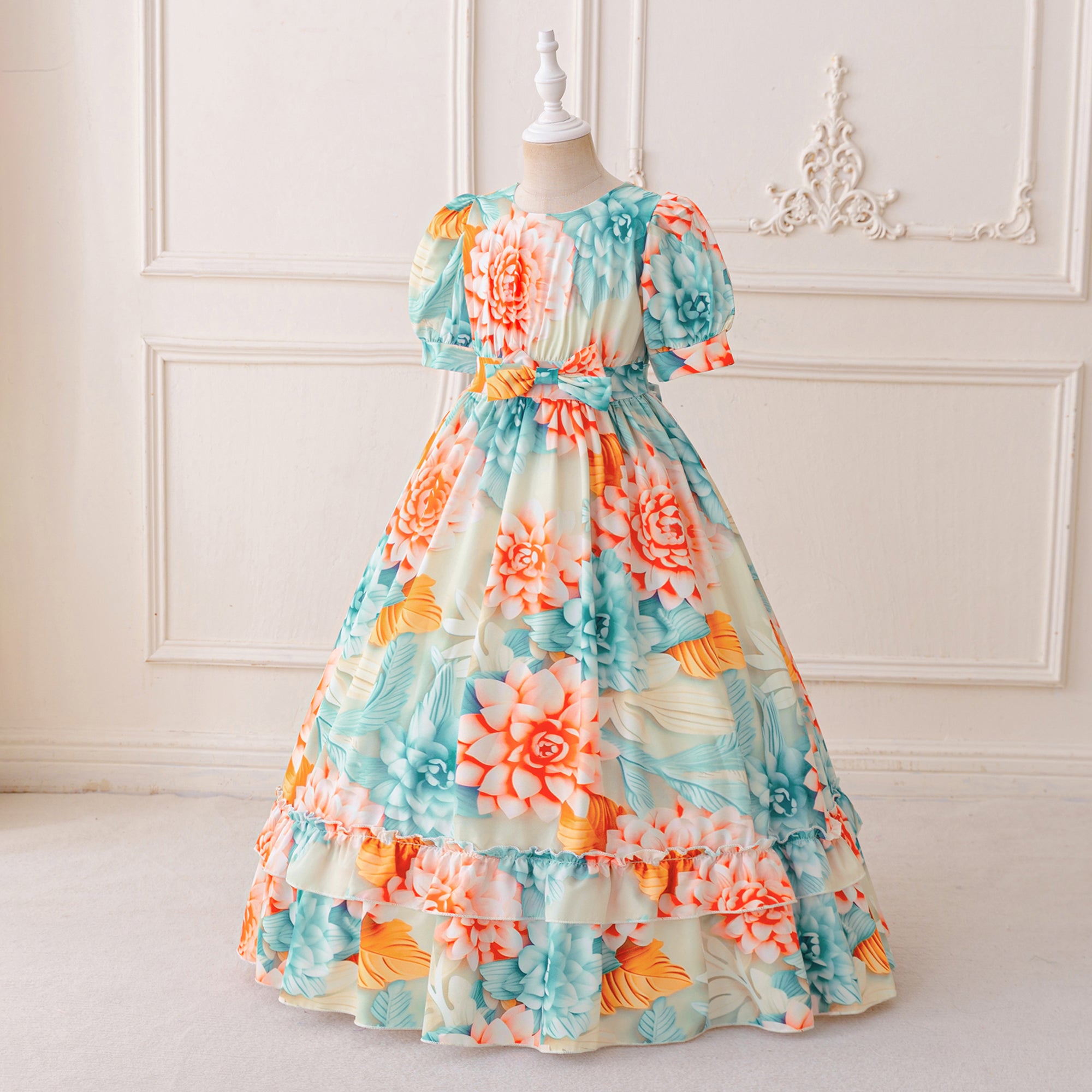 Girls Floral Printed Fit and Flare Dress