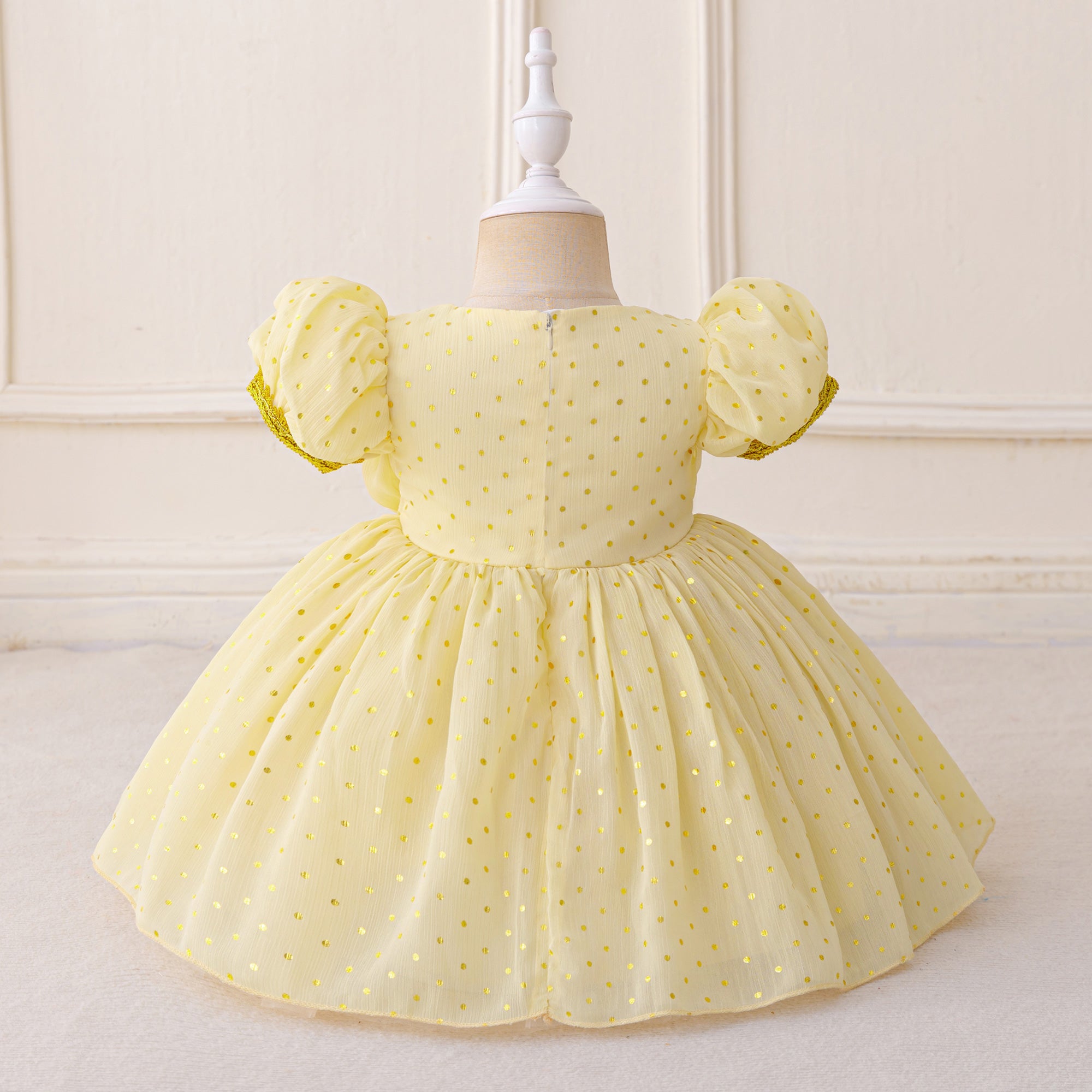 Girl Embellished Round Neck Puff Sleeves Fit and Flare Mini Dress