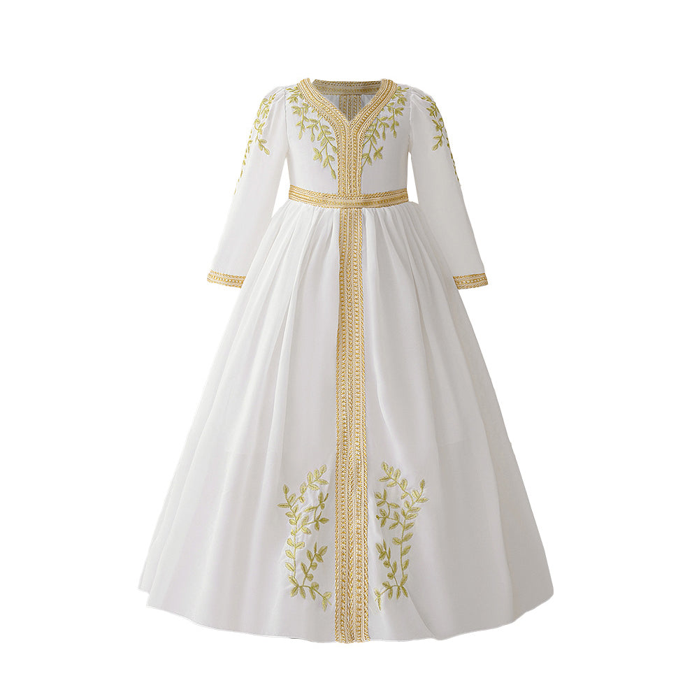 Girl Ethnic Motifs Embroidered V-Neck Maxi Dress