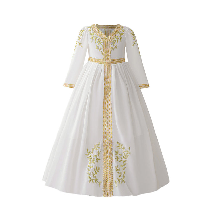 Girl Ethnic Motifs Embroidered V-Neck Maxi Dress