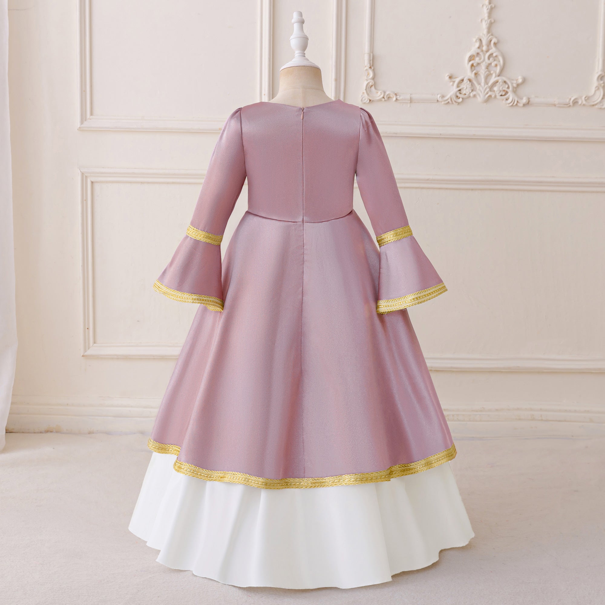Girls Solid Embroidered Bell Sleeves A-Line Midi Dress
