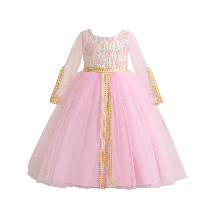 Girls Self Design Applique Maxi Gown