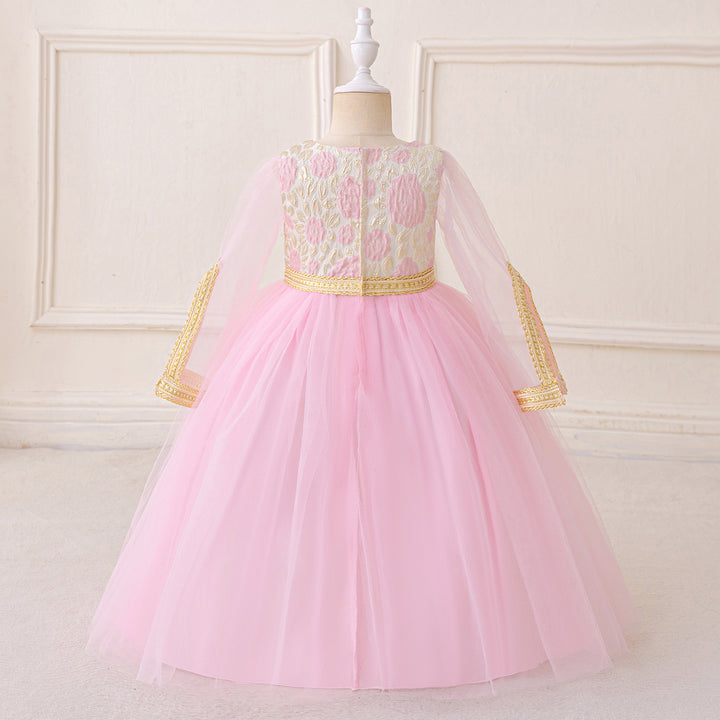 Girls Self Design Applique Maxi Gown