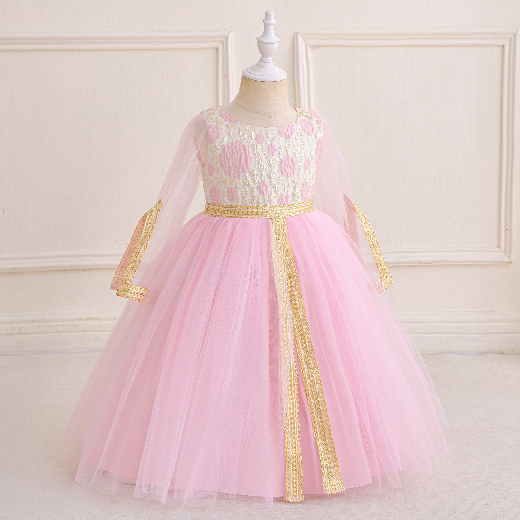 Girls Self Design Applique Maxi Gown