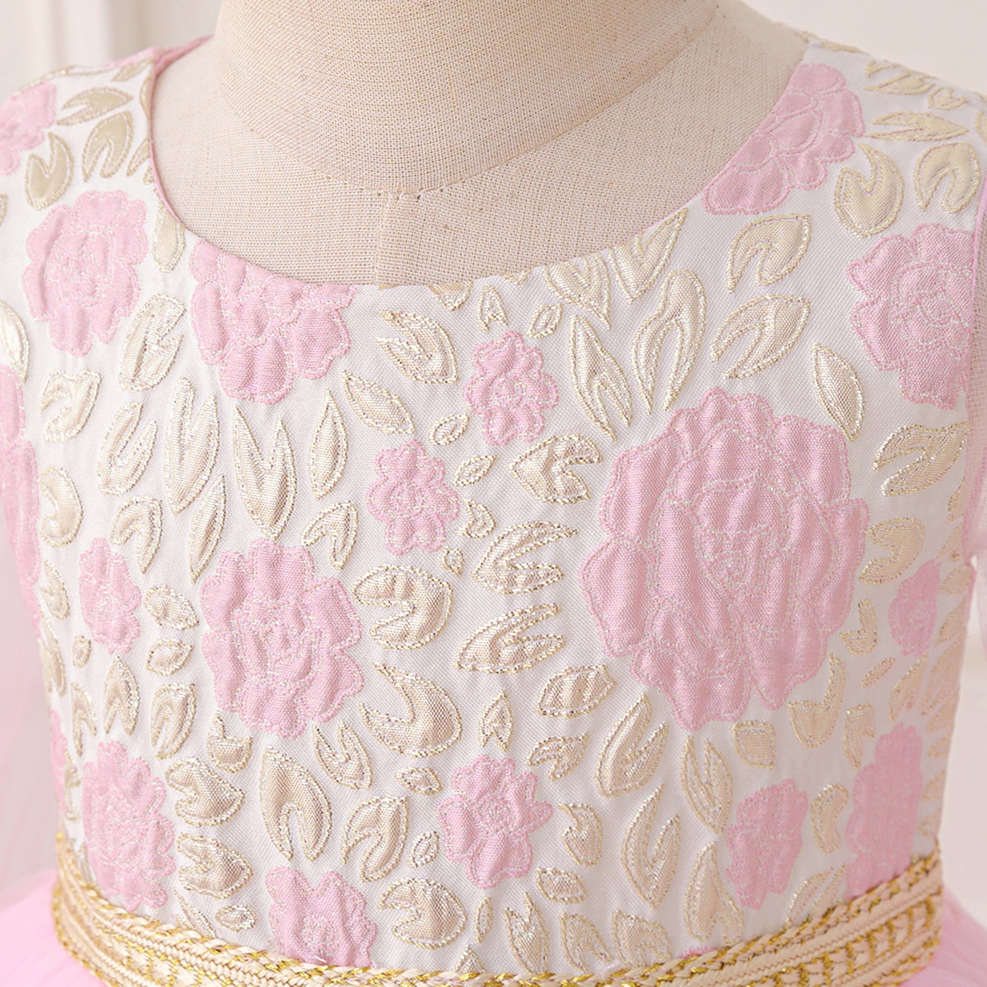 Girls Self Design Applique Maxi Gown