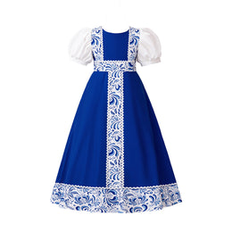 Girls Ethnic Motifs Print Applique Maxi Gown Dress