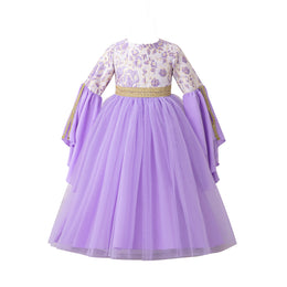 Girls Floral Print Applique Fit and Flare Maxi Dress