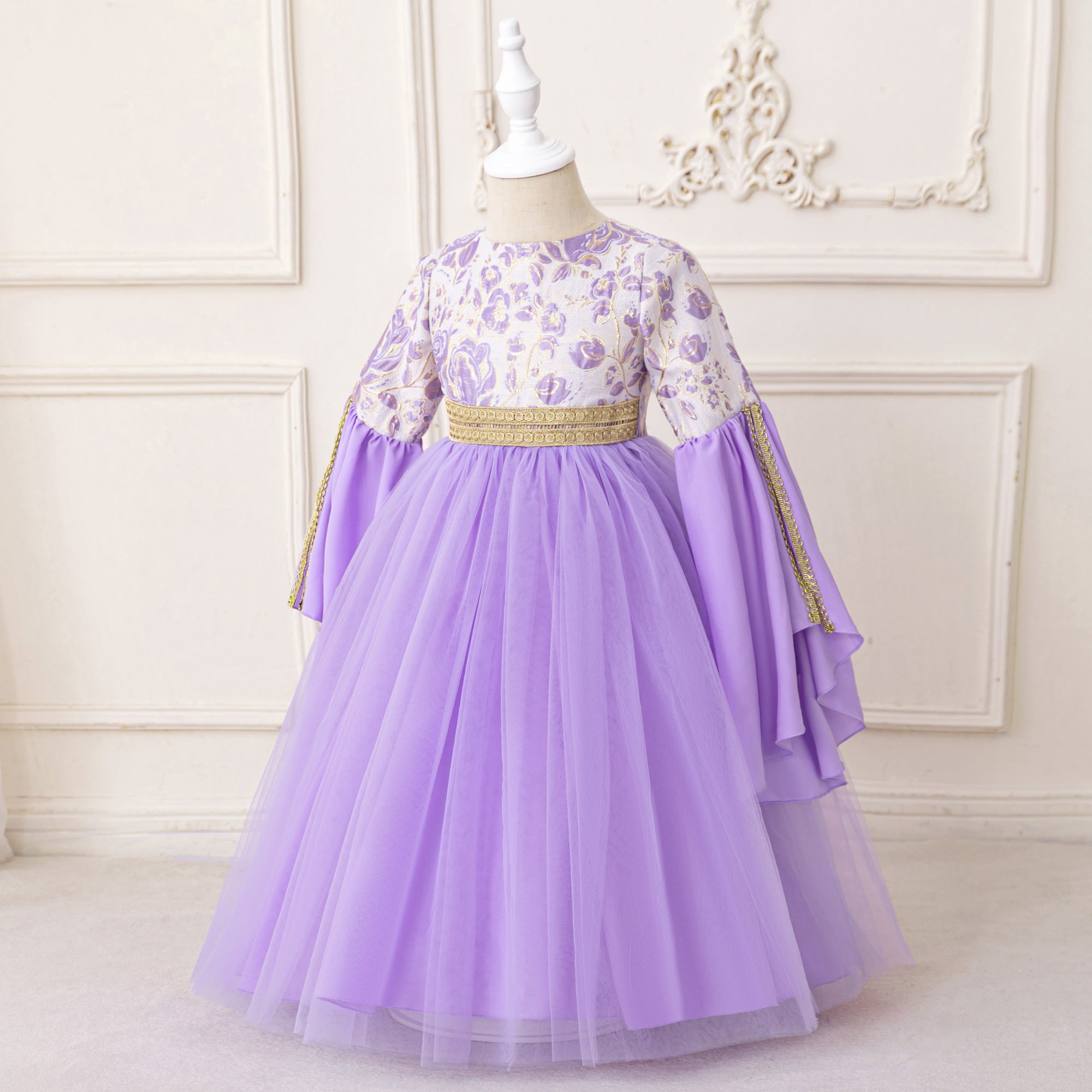 Girls Floral Print Applique Fit and Flare Maxi Dress