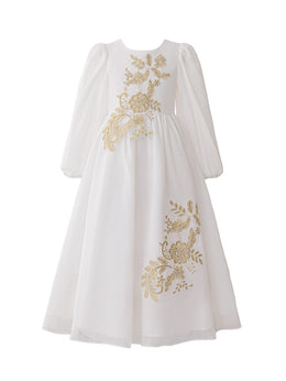 Girls Embroidered Georgette A-Line Midi Dress