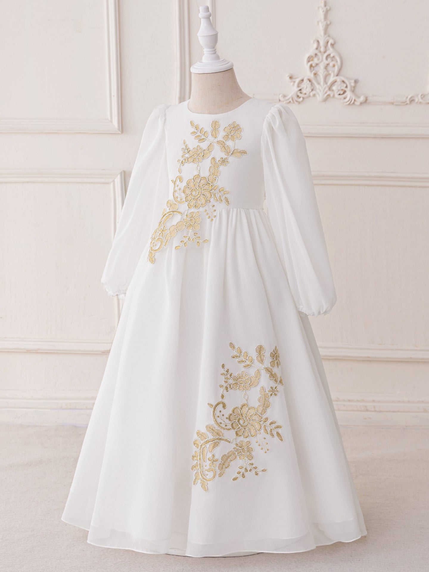 Girls Embroidered Georgette A-Line Midi Dress