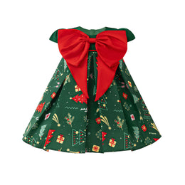 Girls Printed Cap Sleeves A-Line Dress