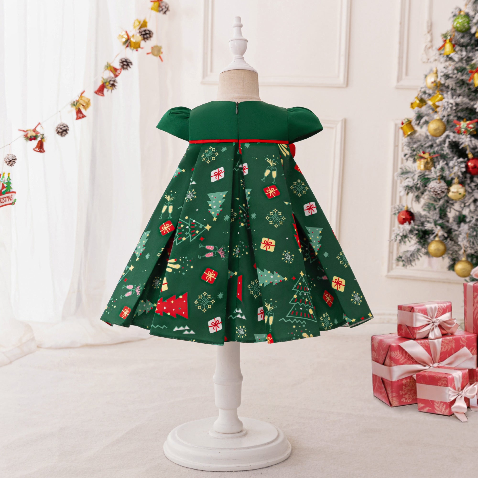 Girls Printed Cap Sleeves A-Line Dress