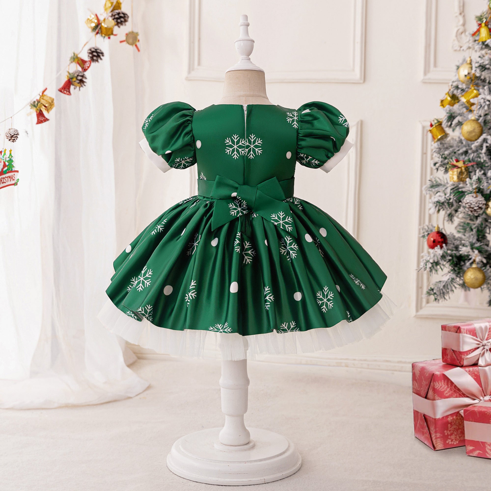Girls Printed Puff Sleeve Fit & Flare Dress