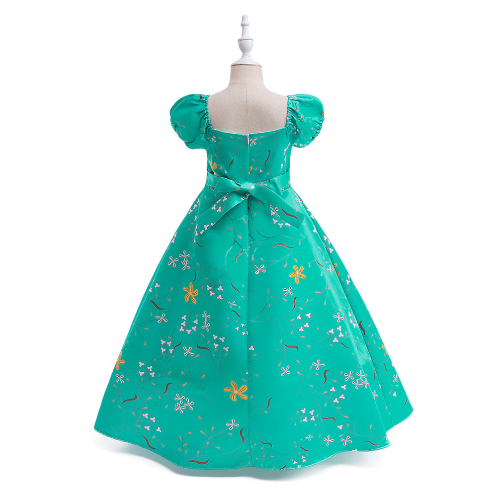 Girls Green Floral Printed Square Neck Fit & Flare Maxi Dress