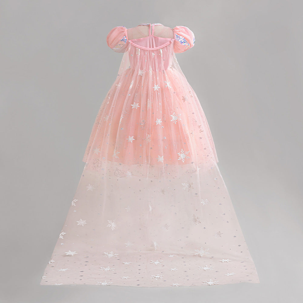 Girls Pink & White Self Design Round Neck Gown Maxi Dress