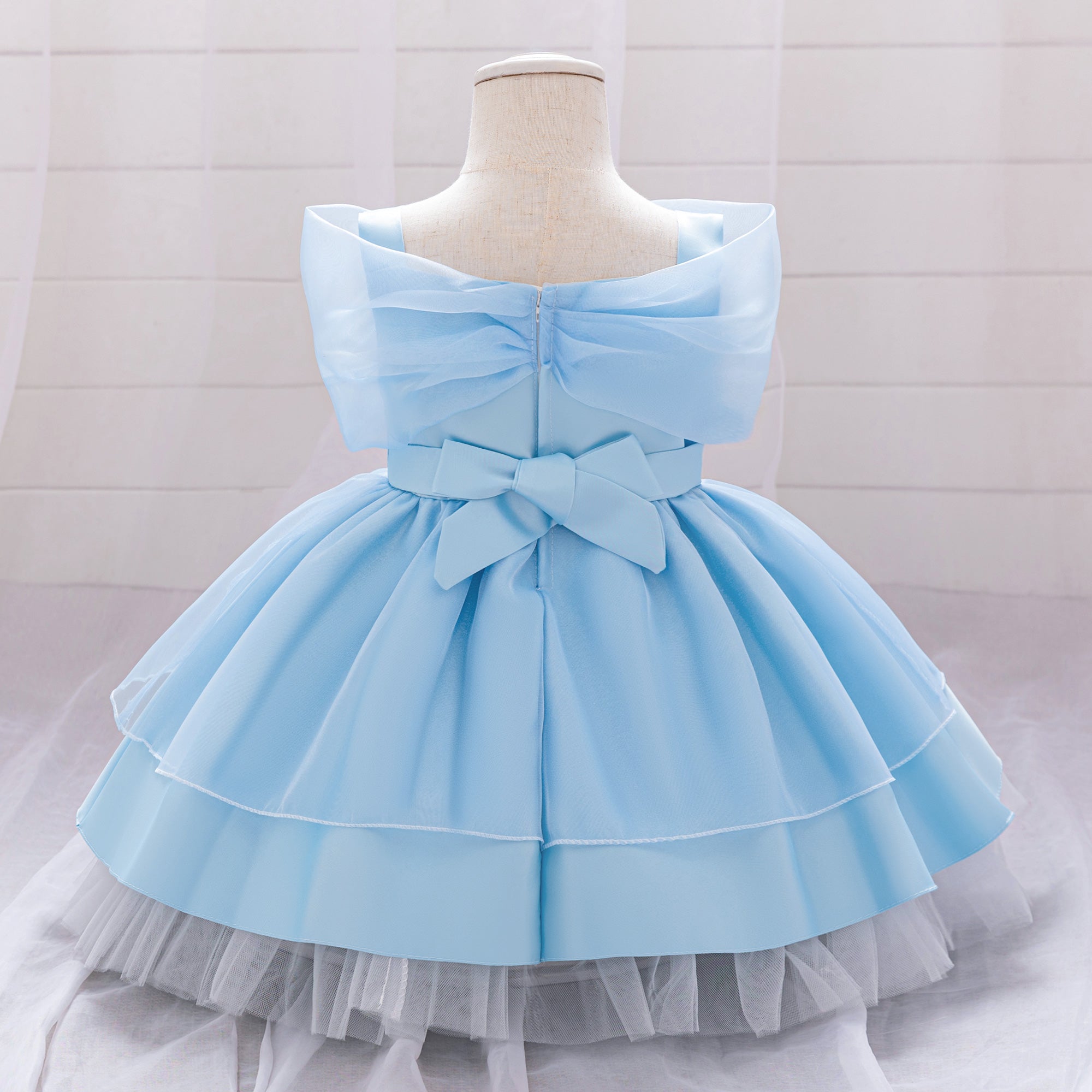 Girls Applique Net Balloon Mini Dress