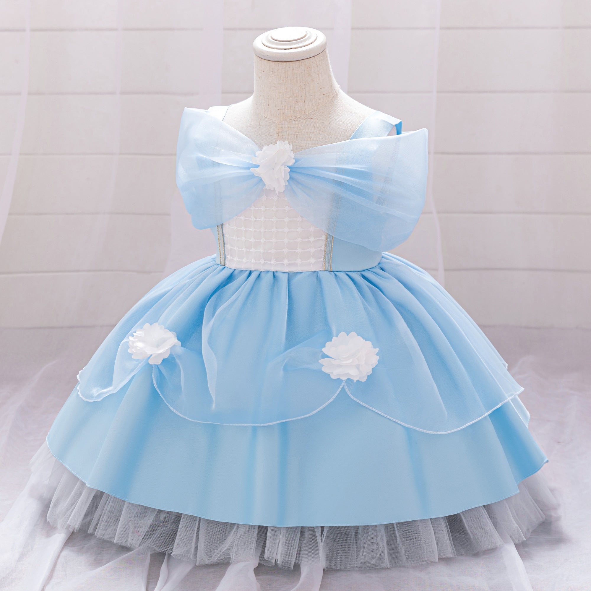 Girls Applique Net Balloon Mini Dress