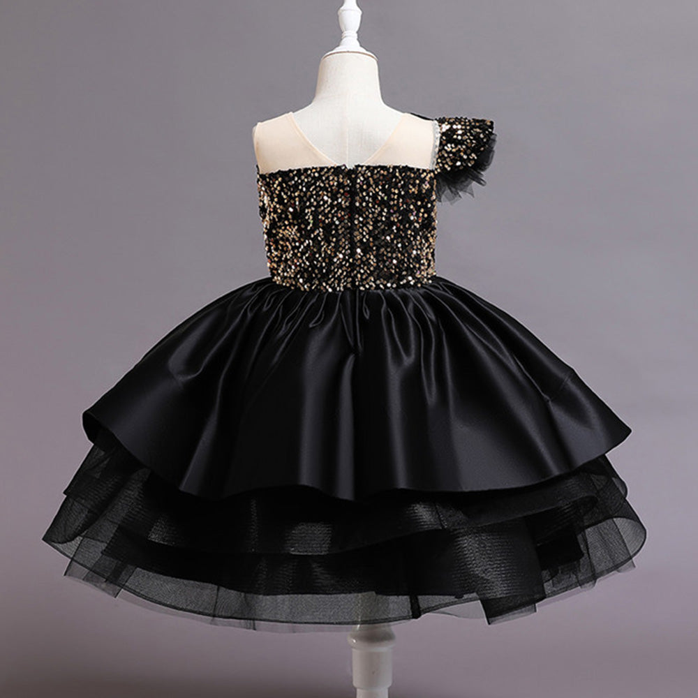 Girls Black Sweetheart neck Sleeveless Embellished Fit & Flare Maxi Dress