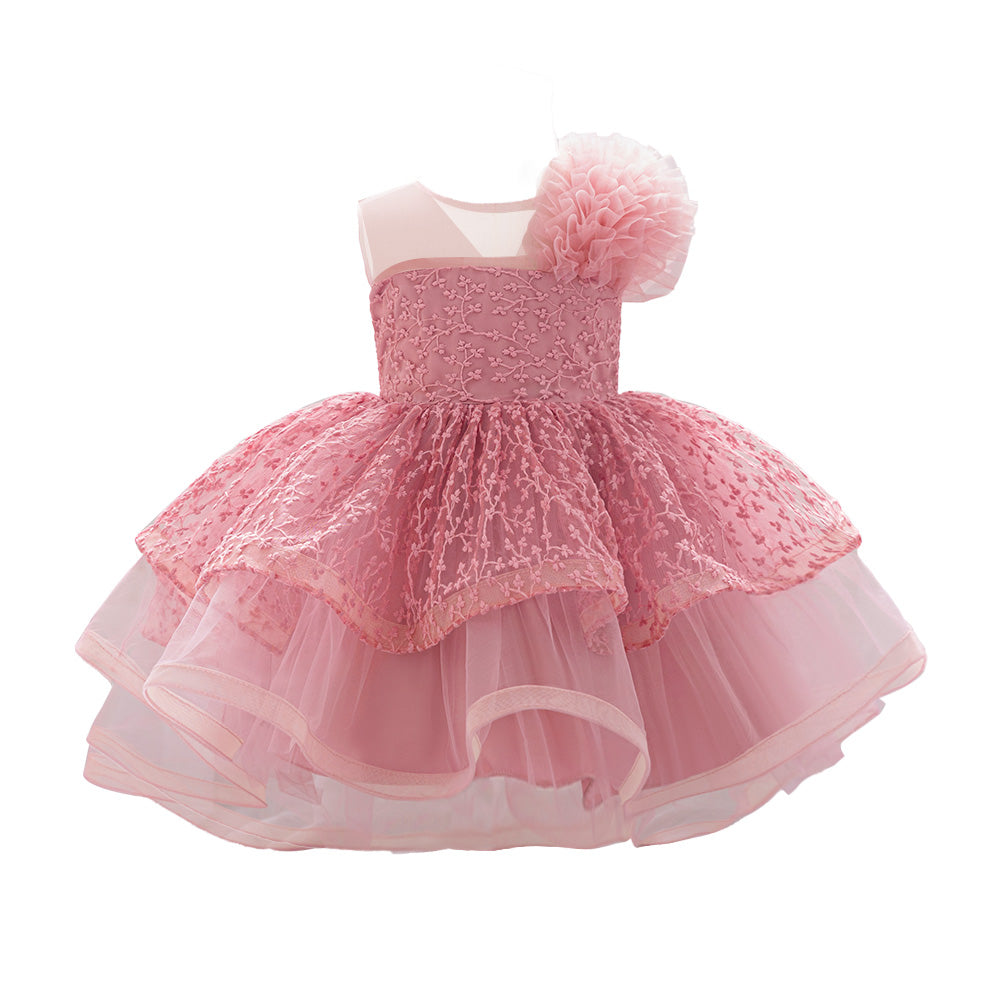 Girls Embroidered Lace A-Line Midi Dress