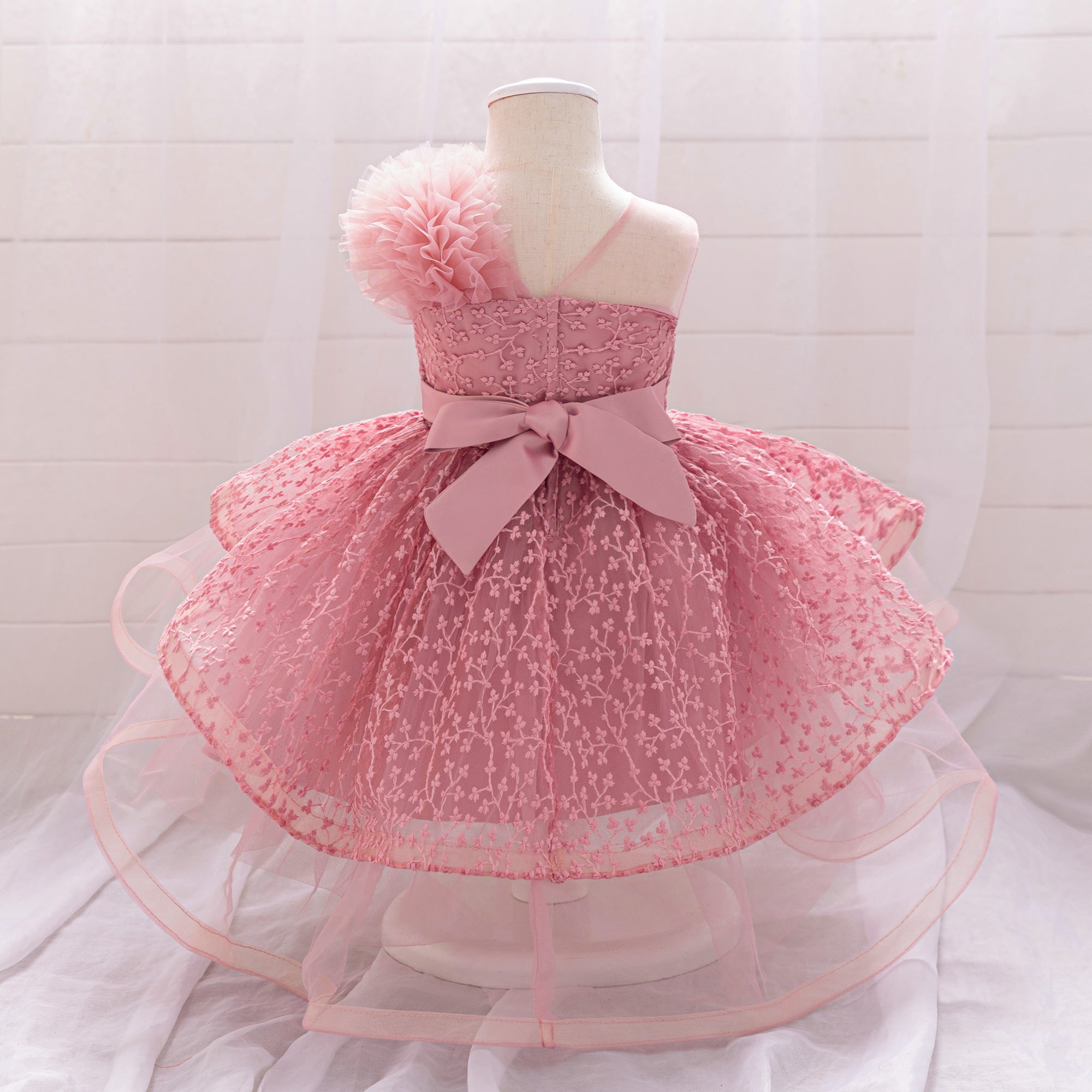 Girls Embroidered Lace A-Line Midi Dress