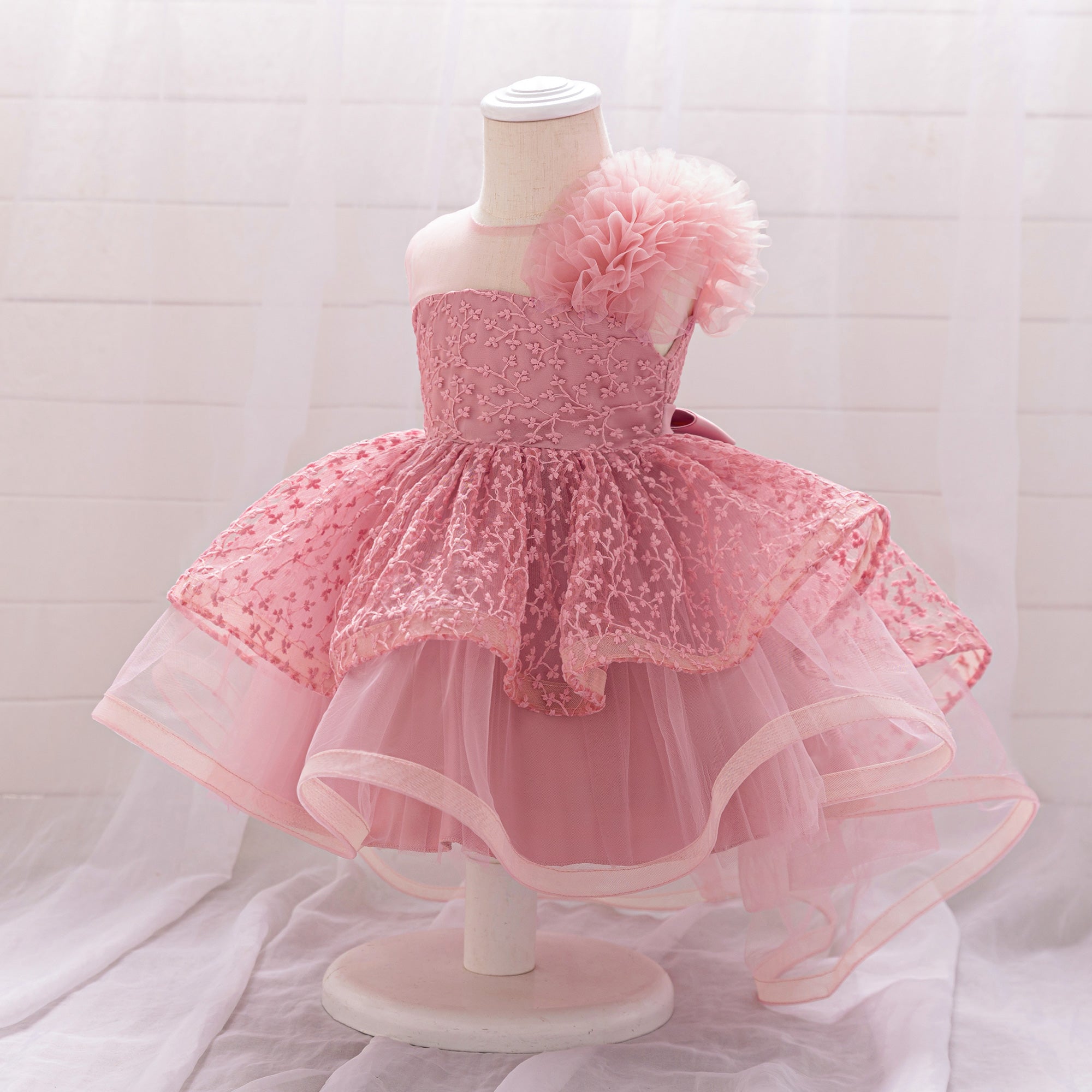 Girls Embroidered Lace A-Line Midi Dress