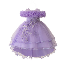 Girls Applique Net Balloon Mini Dress