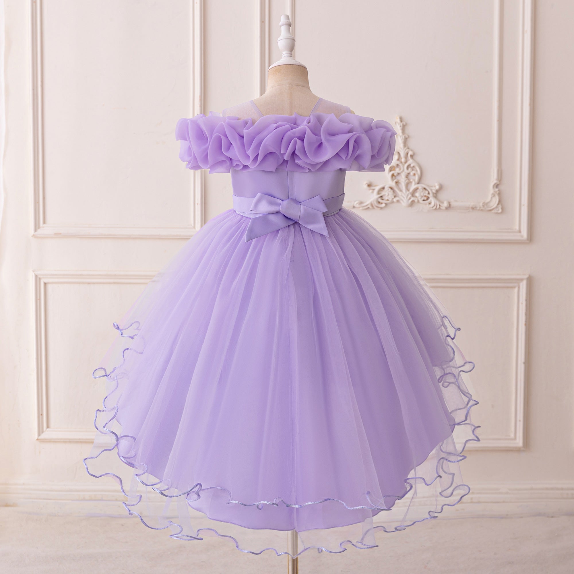 Girls Applique Net Balloon Mini Dress